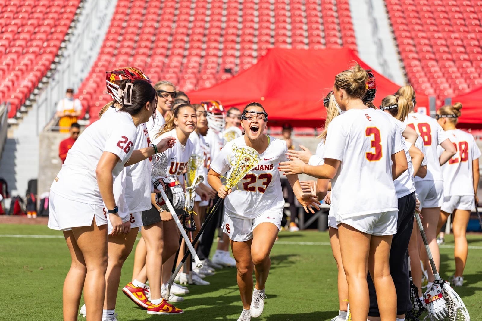 College lacrosse players during a game